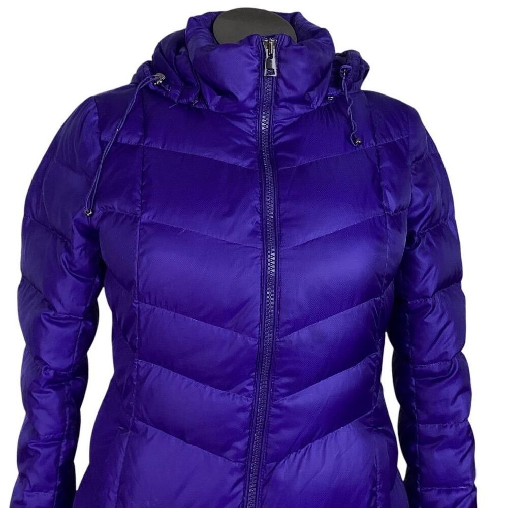 Lands End Long Down Parka Coat Women M Purple Pockets Hood Zip Up Winter - Picture 2 of 9